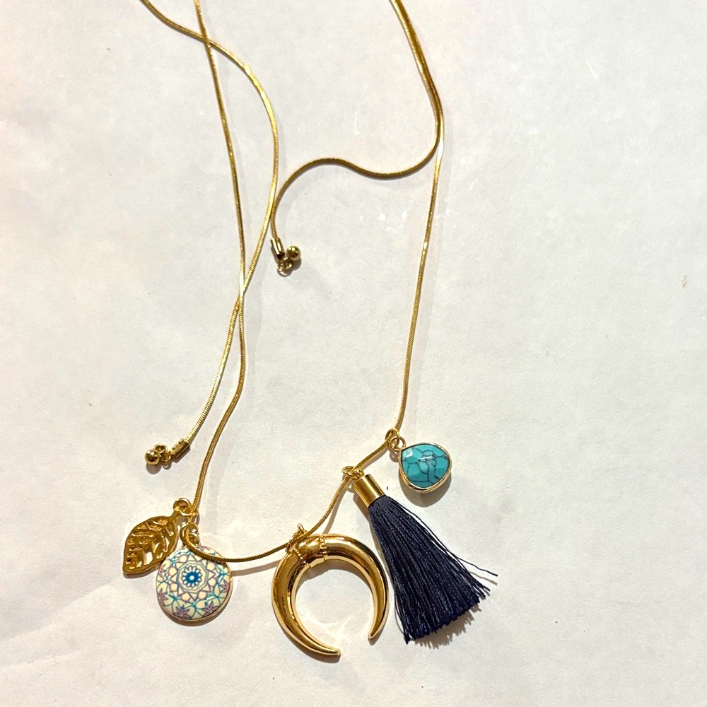 Time And Tru Gold Necklace With Blue Charms 10$